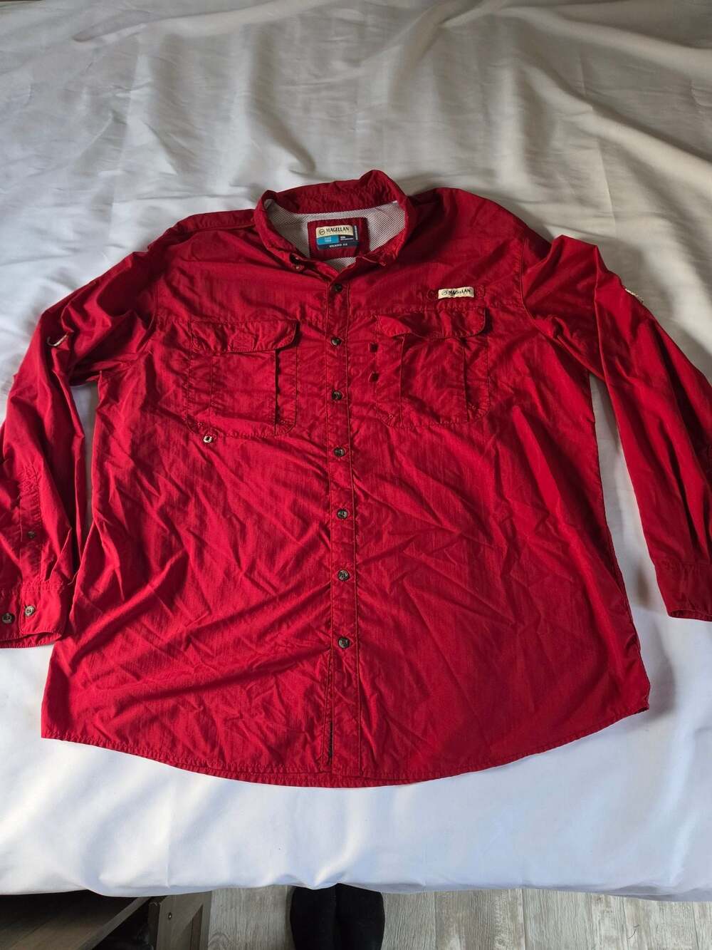Magellan Outdoors Fish Gear Relaxed Fit Red Long Sleeve Fishing Shirt Mens 2XL